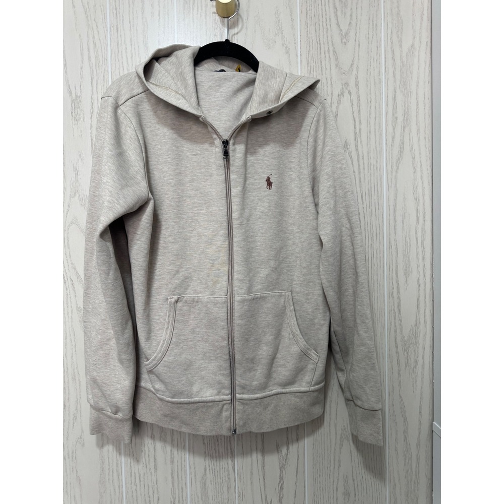 Polo Ralph Lauren Womens Full Zip Hoodie Oatmeal Heather Grey Pony Logo L